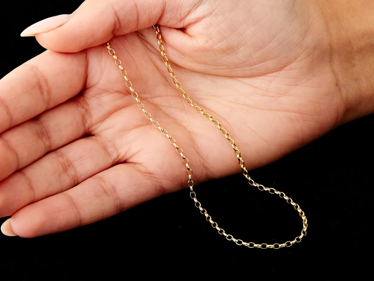 9ct Yellow Gold 2.3mm Oval Belcher Chain 18"/45cm Hallmarked