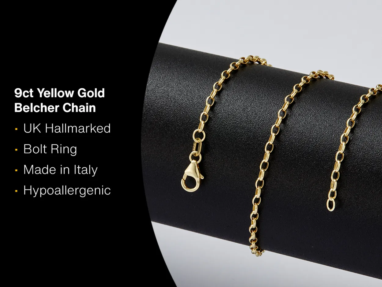 9ct Yellow Gold 2.3mm Oval Belcher Chain 16"/40cm Hallmarked