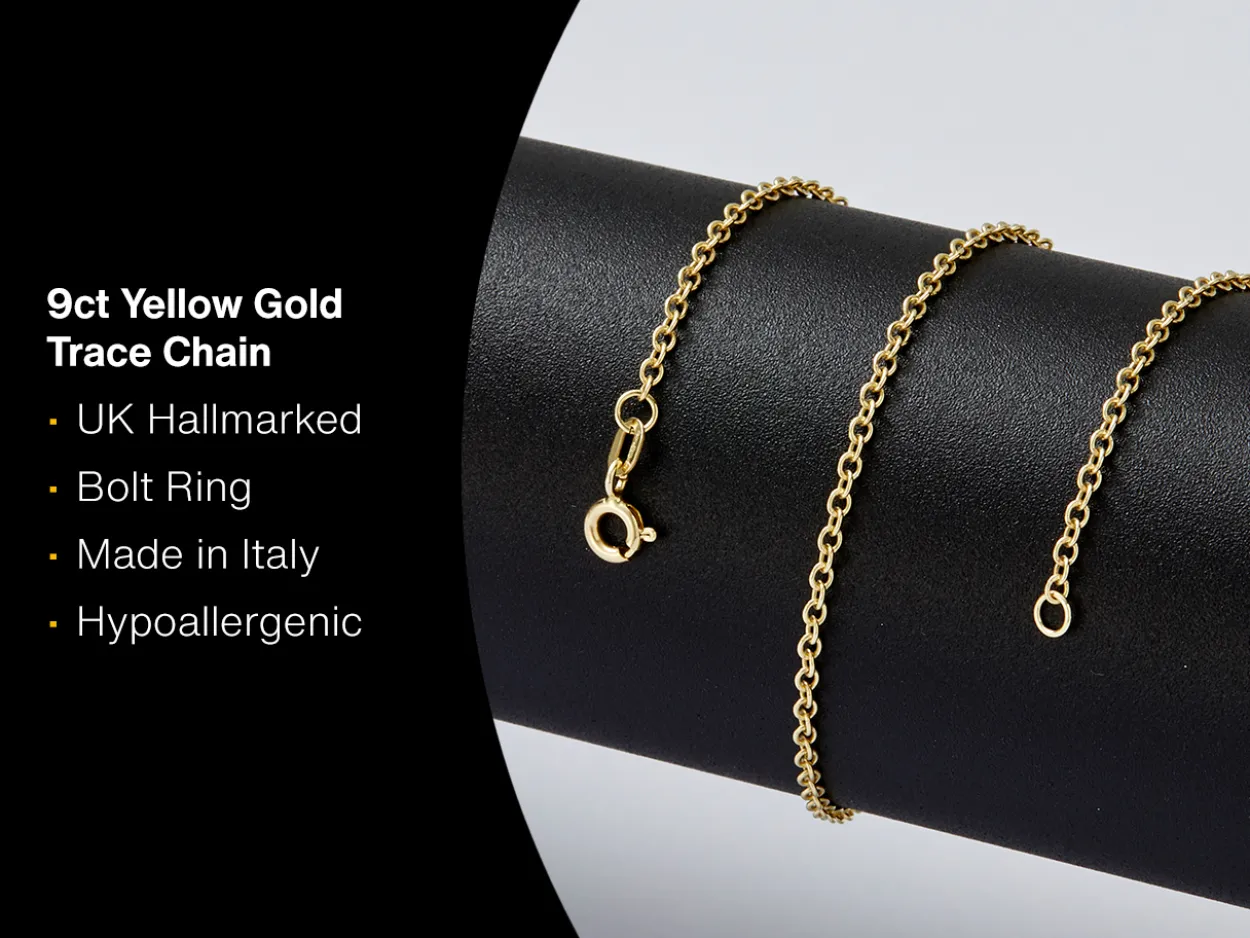 9ct Yellow Gold 2.0mm Oval Trace Chain 18"/45cm Hallmarked