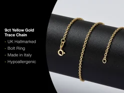9ct Yellow Gold 2.0mm Oval Trace Chain 20"/50cm Hallmarked