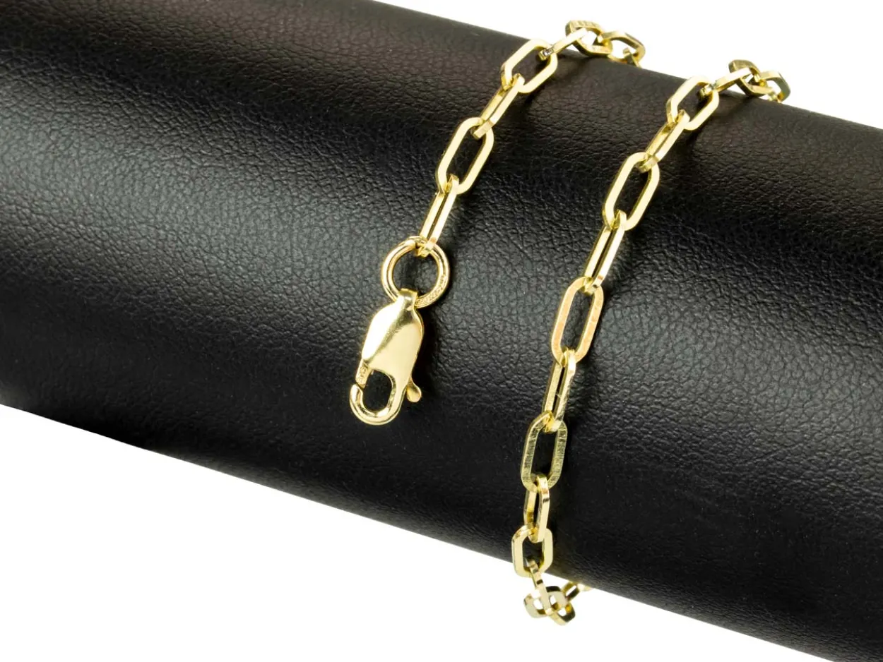 9ct Yellow Gold 2.5mm Paperclip Trace Bracelet 7.5"/19cm Hallmarked
