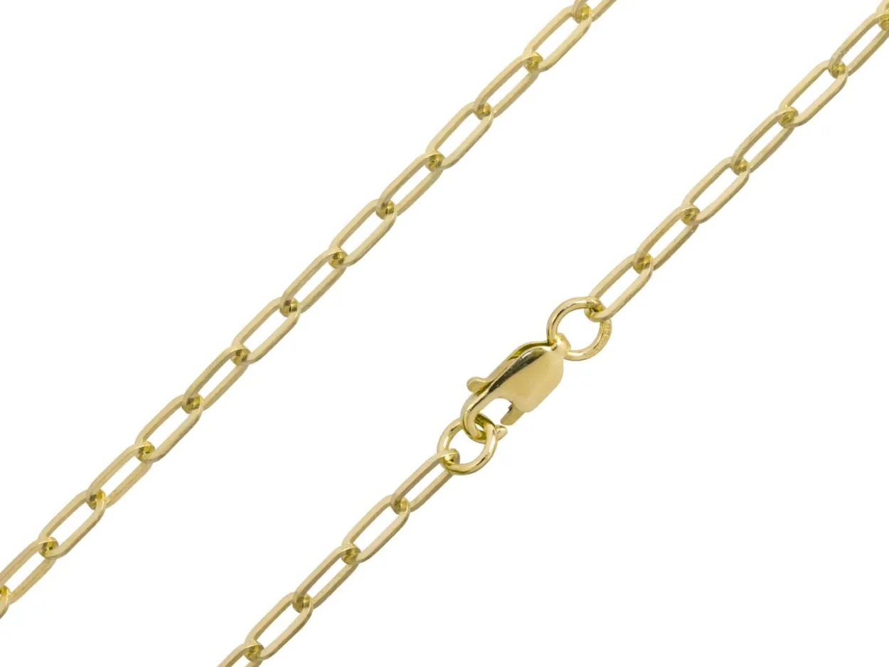 9ct Yellow Gold 2.5mm Paperlclip Trace Chain 18"/45cm Hallmarked