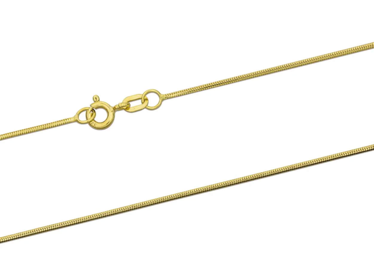 9ct Yellow Gold 0.9mm Round Snake Chain 16"/40cm Hallmarked