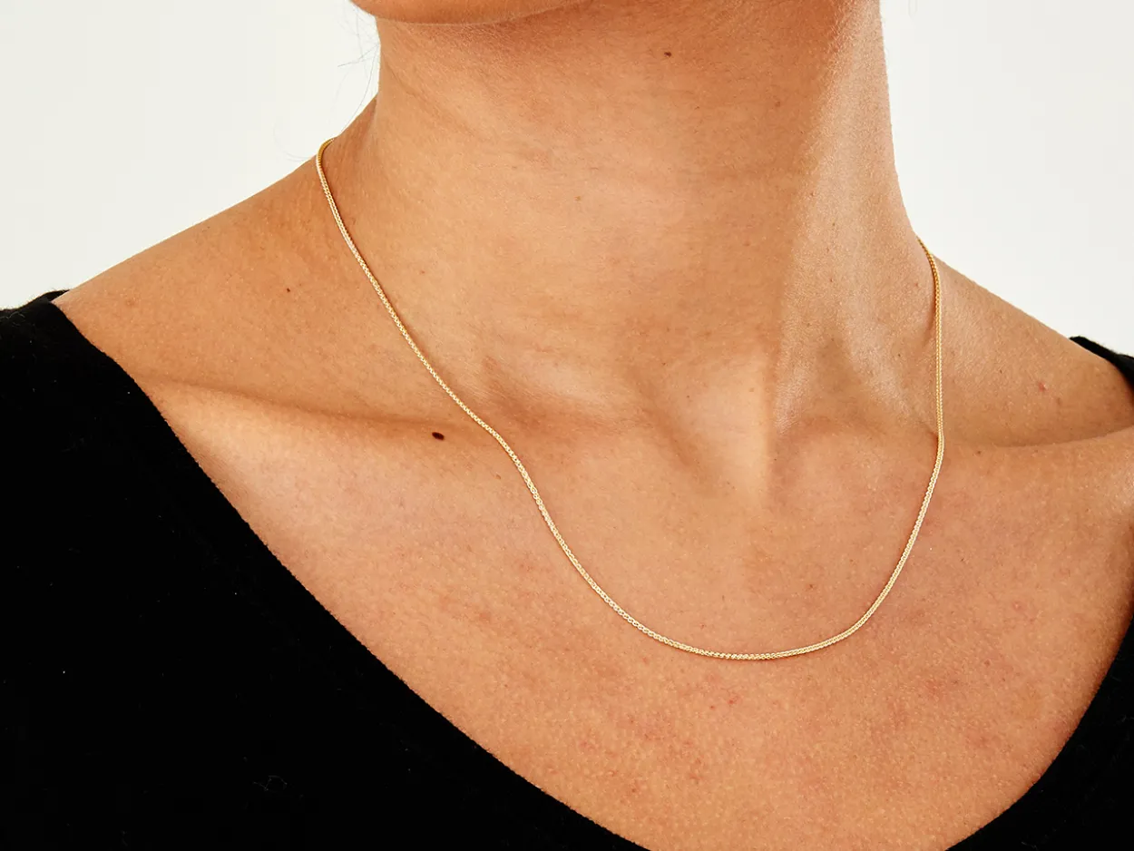 9ct Yellow Gold 1.0mm Round Spiga Chain 18"/45cm Hallmarked