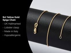 9ct Yellow Gold 1.0mm Round Spiga Chain 16"/40cm Hallmarked