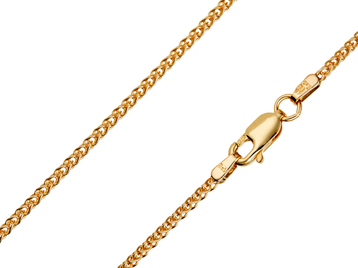 9ct Yellow Gold 1.5mm Round Spiga Chain 20"/50cm Hallmarked