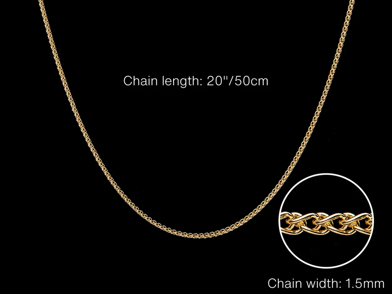 9ct Yellow Gold 1.5mm Round Spiga Chain 20"/50cm Hallmarked