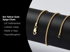 9ct Yellow Gold 1.5mm Round Spiga Chain 16"/40cm Hallmarked