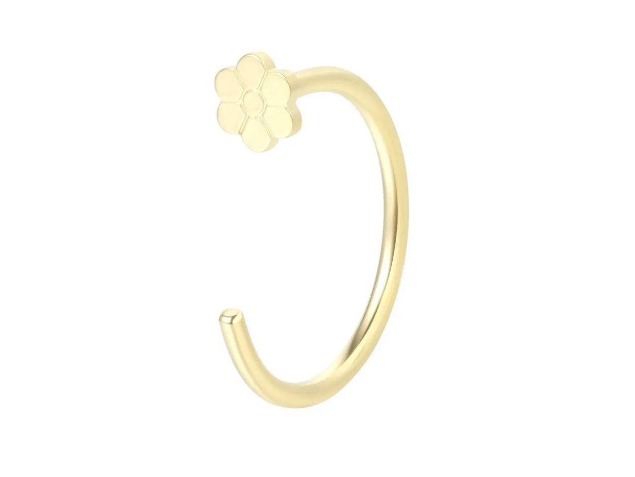 9ct Yellow Gold Open Hoop Flower 12mm