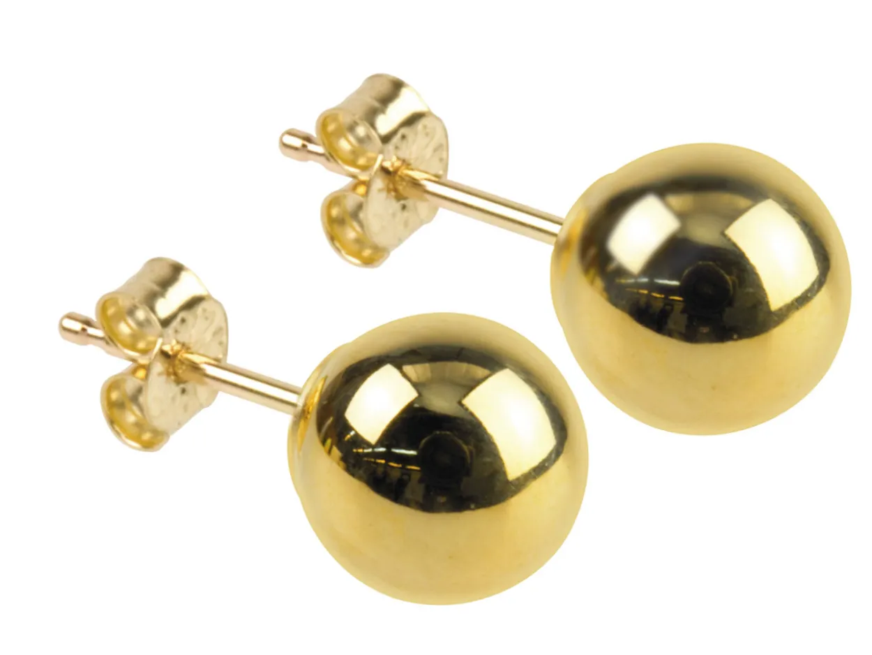 9ct Yellow Gold Pair 6mm Lightweight Ball Stud Earrings