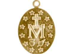 9ct Yellow Gold Pendant Miraculous Medal Pendant, 0.80mm Double Sided, Pierced Our Lady Of Graces Medal 23.5mm, 100% Recycled Gold
