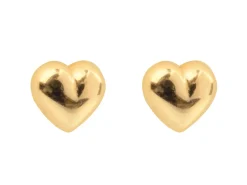 9ct Yellow Gold Plain Heart Stud Earring, Valentine's Day Jewellery With Gift Box