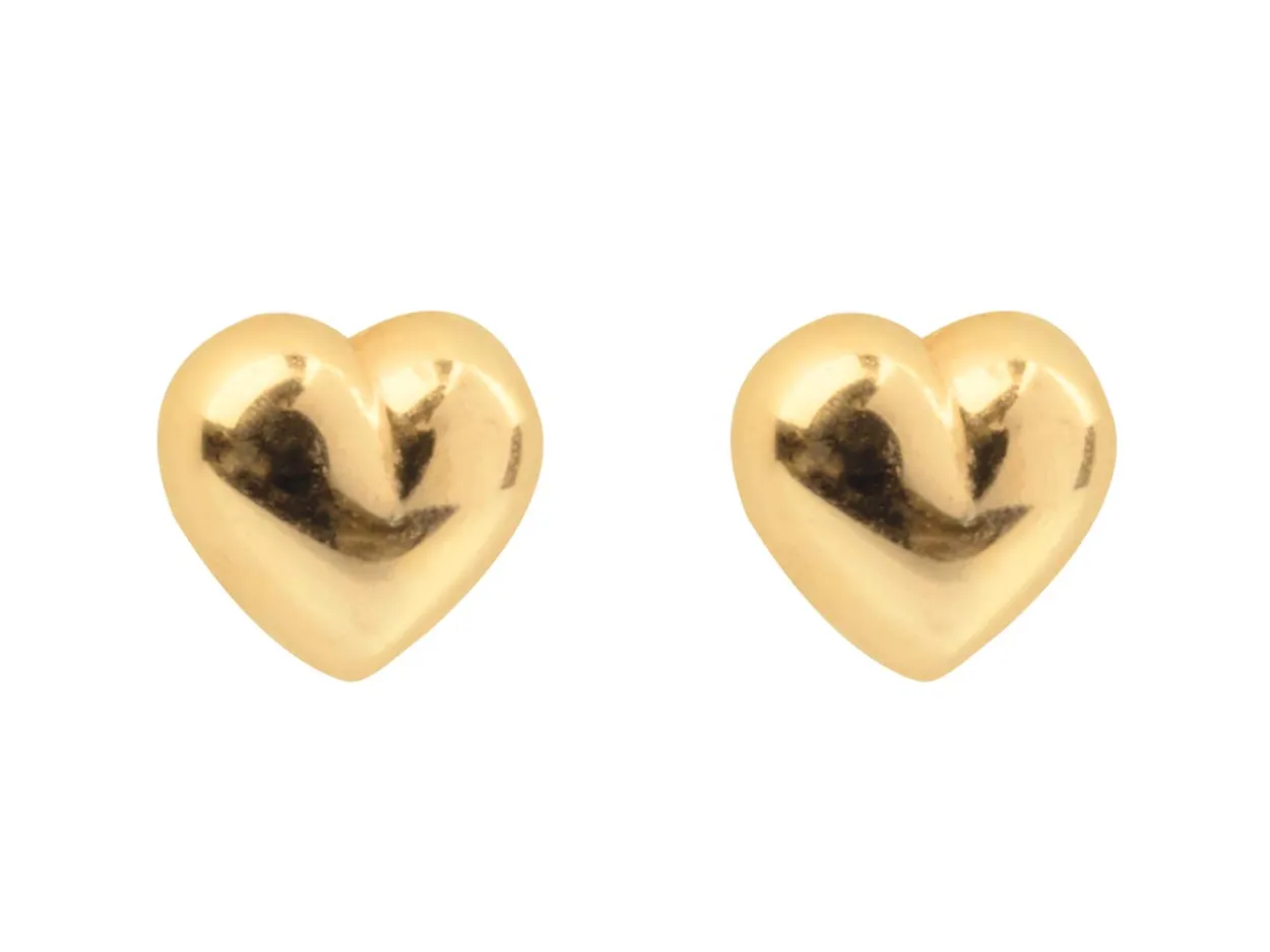 9ct Yellow Gold Plain Heart Stud Earring, Valentine's Day Jewellery With Gift Box