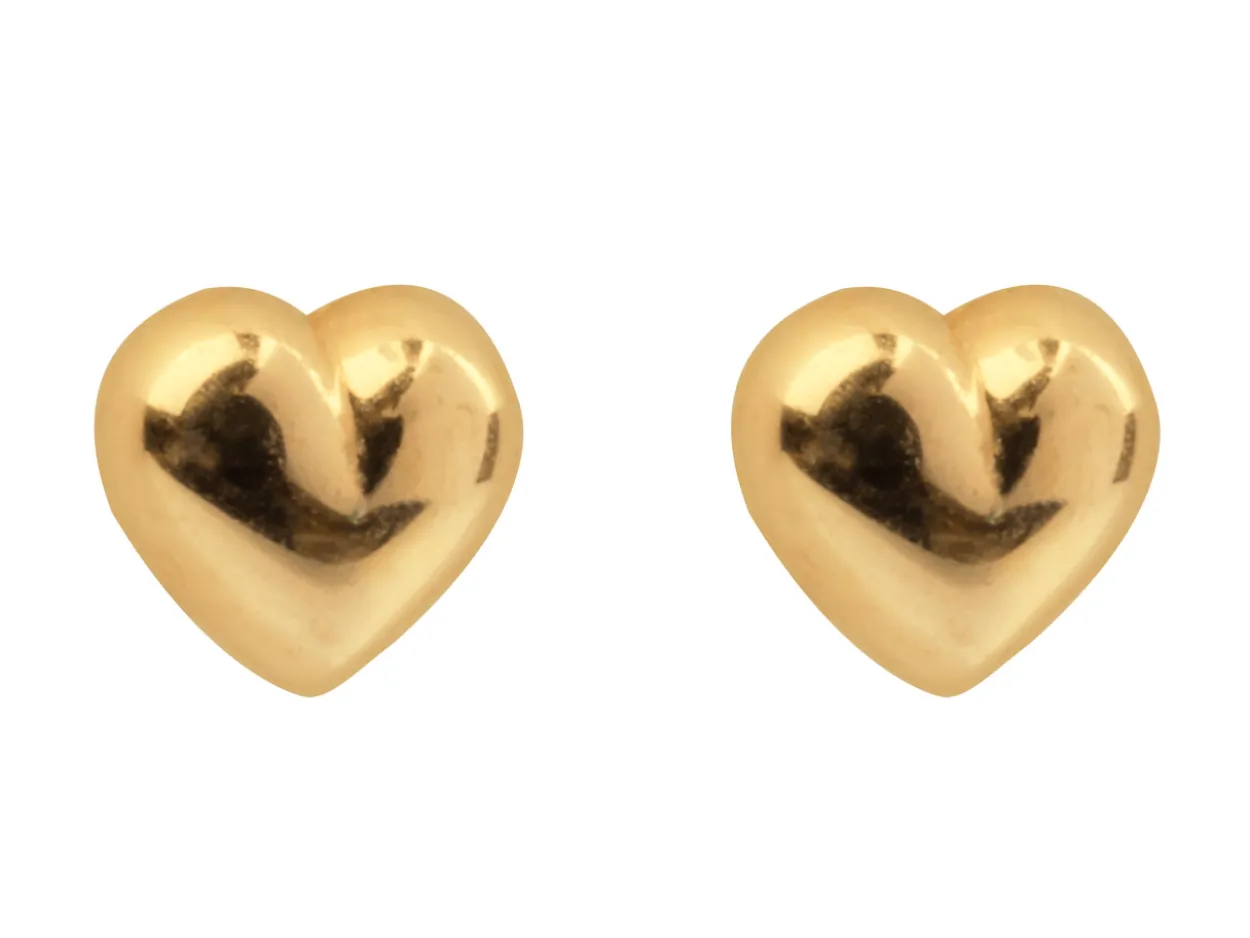 9ct Yellow Gold Plain Heart Stud Earrings