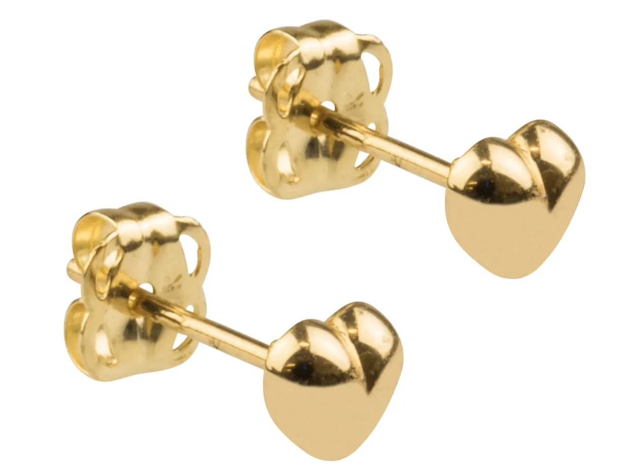 9ct Yellow Gold Plain Heart Stud Earrings