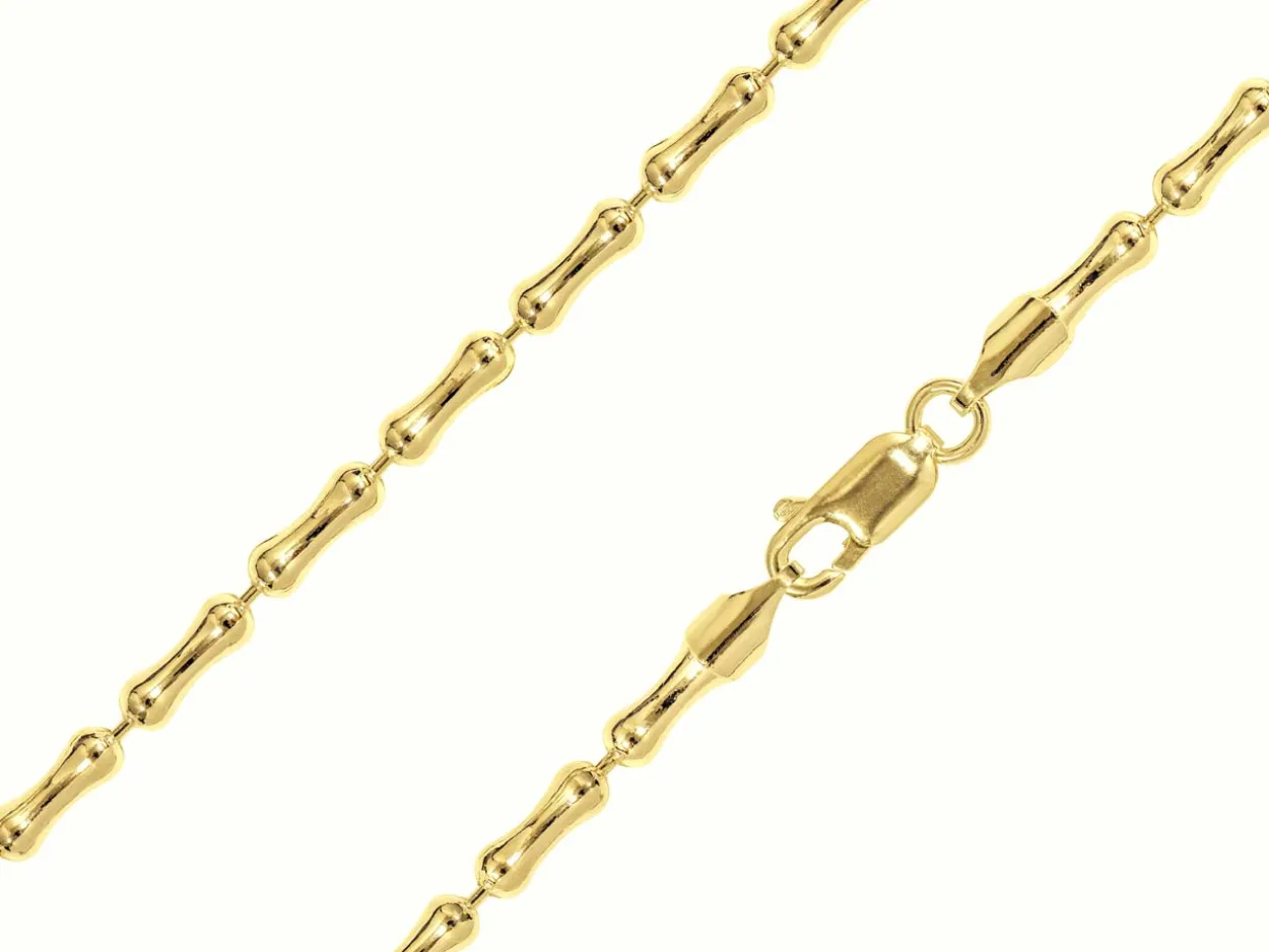 14ct Yellow Gold Plated 3.0mm Bamboo Shaped Bead Chain 18"/45cm Unhallmarked