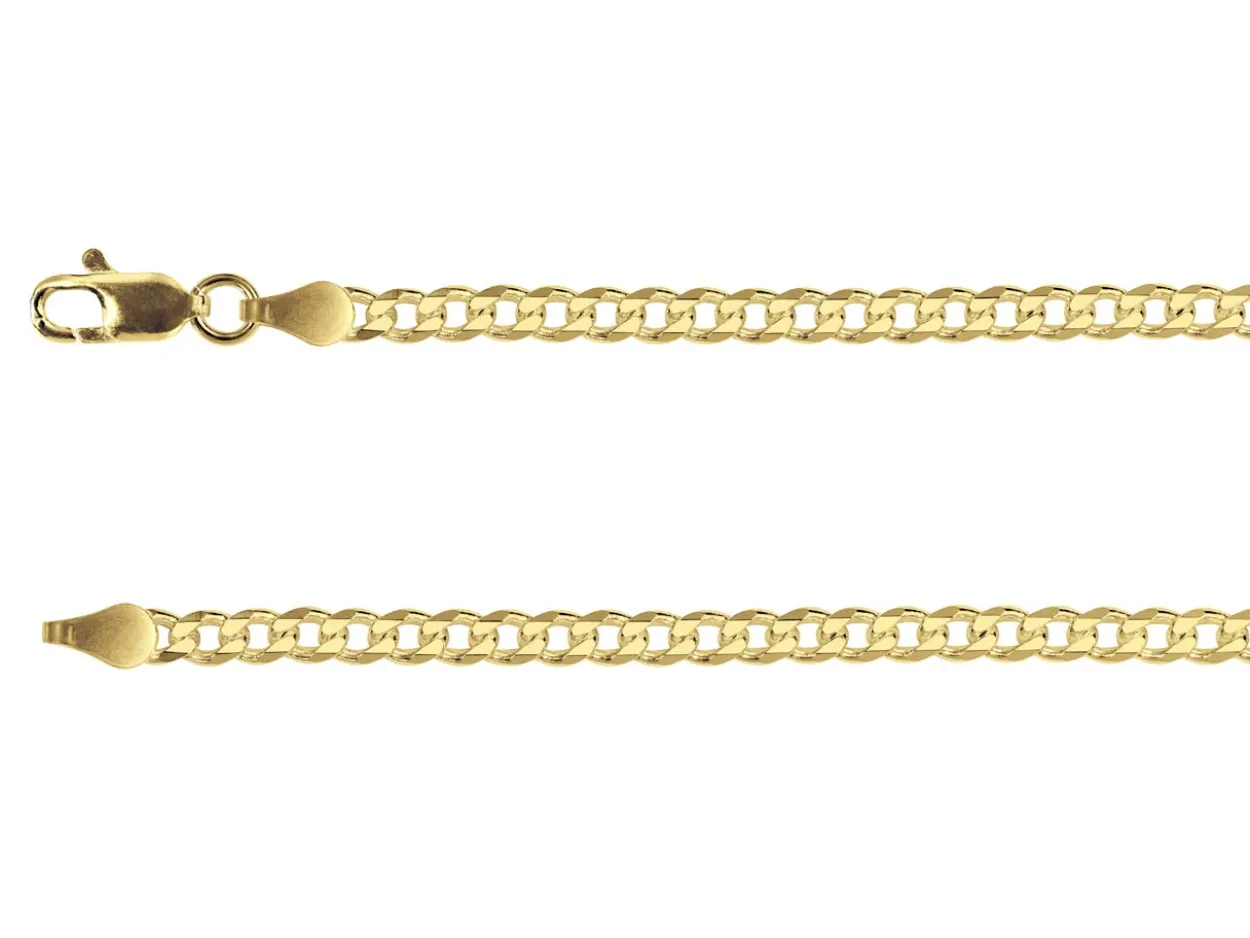 14ct Yellow Gold Plated 3.7mm Diamond Cut Curb Chain 18"/45cm Unhallmarked