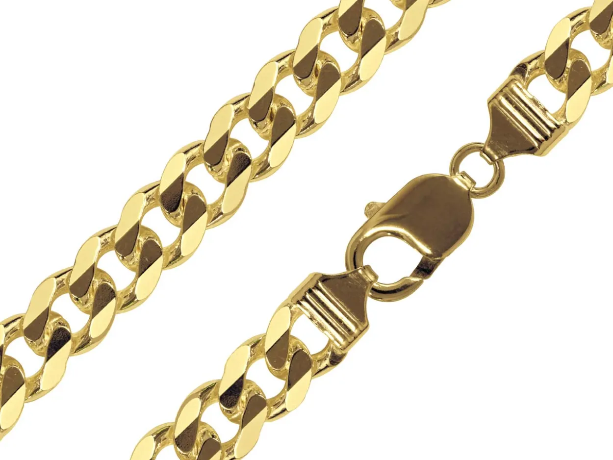14ct Yellow Gold Plated 9.3mm Diamond Cut Curb Chain 18"/45cm Unhallmarked