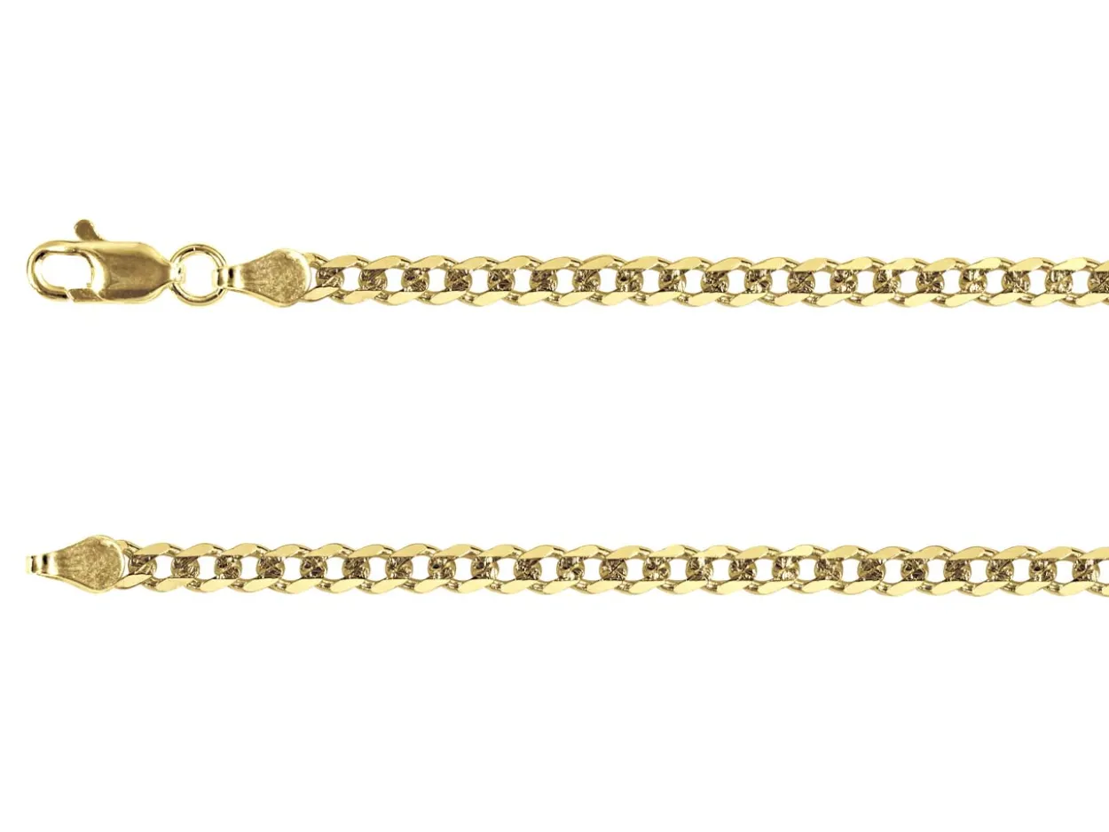 14ct Yellow Gold Plated 3.6mm Diamond Cut Pavé Curb Chain 18"/45cm Unhallmarked