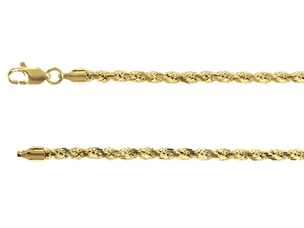 14ct Yellow Gold Plated 3.0mm Diamond Cut Rope Chain 18"/45cm Unhallmarked