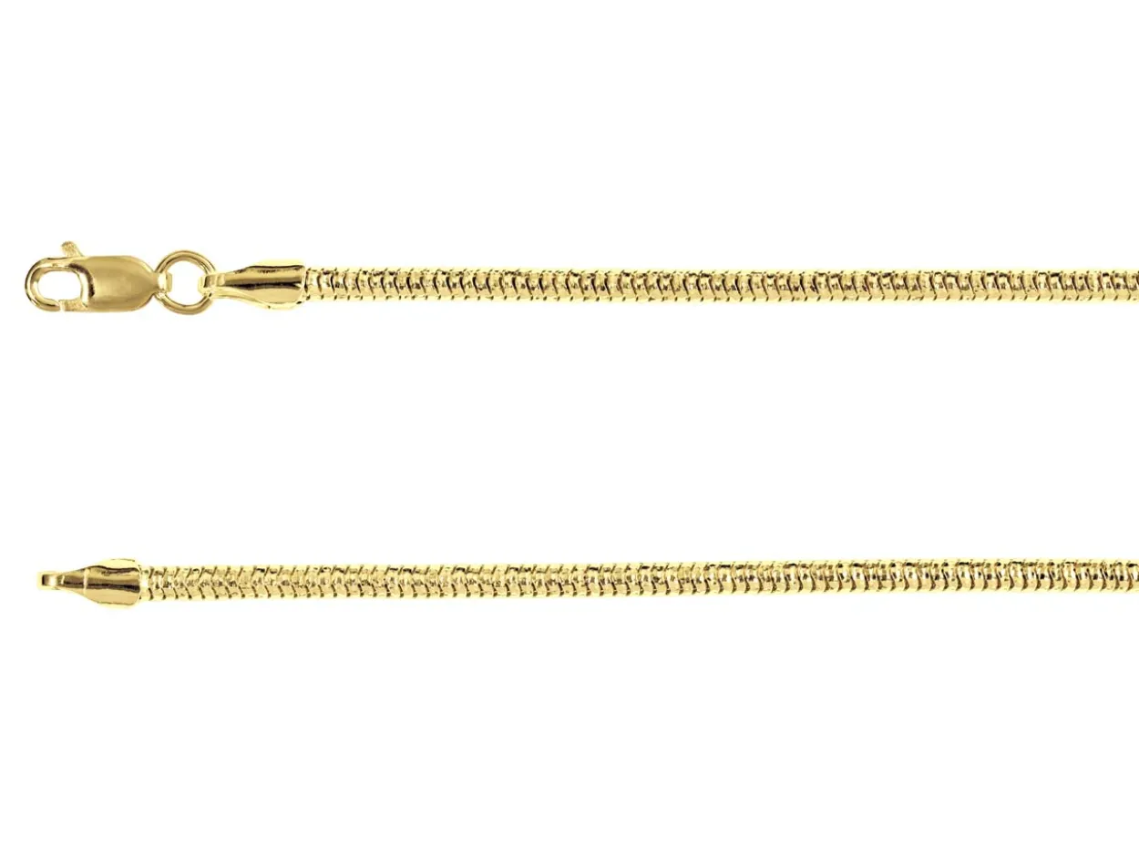 14ct Yellow Gold Plated 2.8mm Diamond Cut Round Snake Chain 18"/45cm Unhallmarked