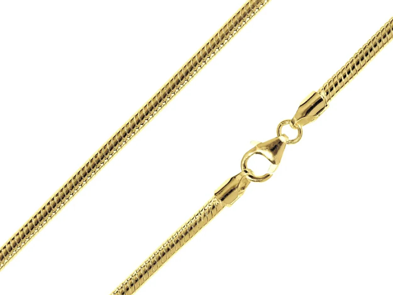 14ct Yellow Gold Plated 3.1mm Diamond Cut Round Snake Chain 18"/45cm Unhallmarked