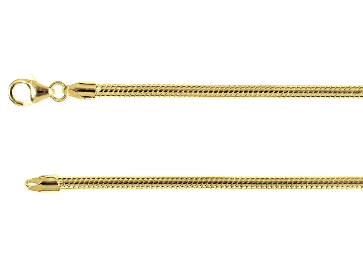 14ct Yellow Gold Plated 3.1mm Diamond Cut Round Snake Chain 18"/45cm Unhallmarked