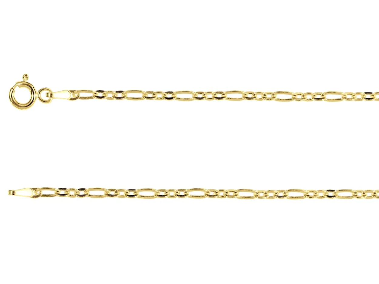 14ct Yellow Gold Plated 2.7mm Flat Filed Figaro Chain 18"/45cm Unhallmarked