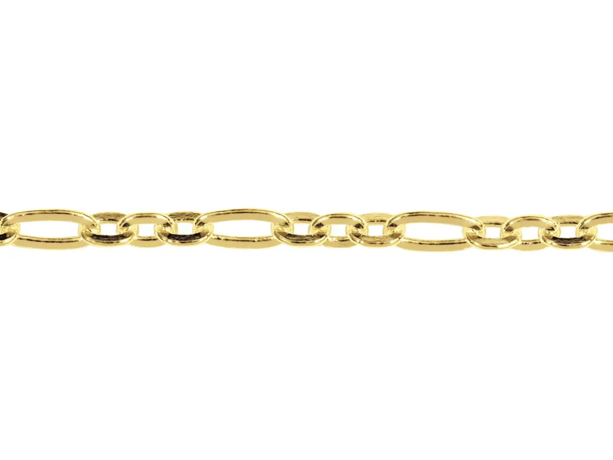 14ct Yellow Gold Plated 2.7mm Flat Filed Figaro Chain 18"/45cm Unhallmarked