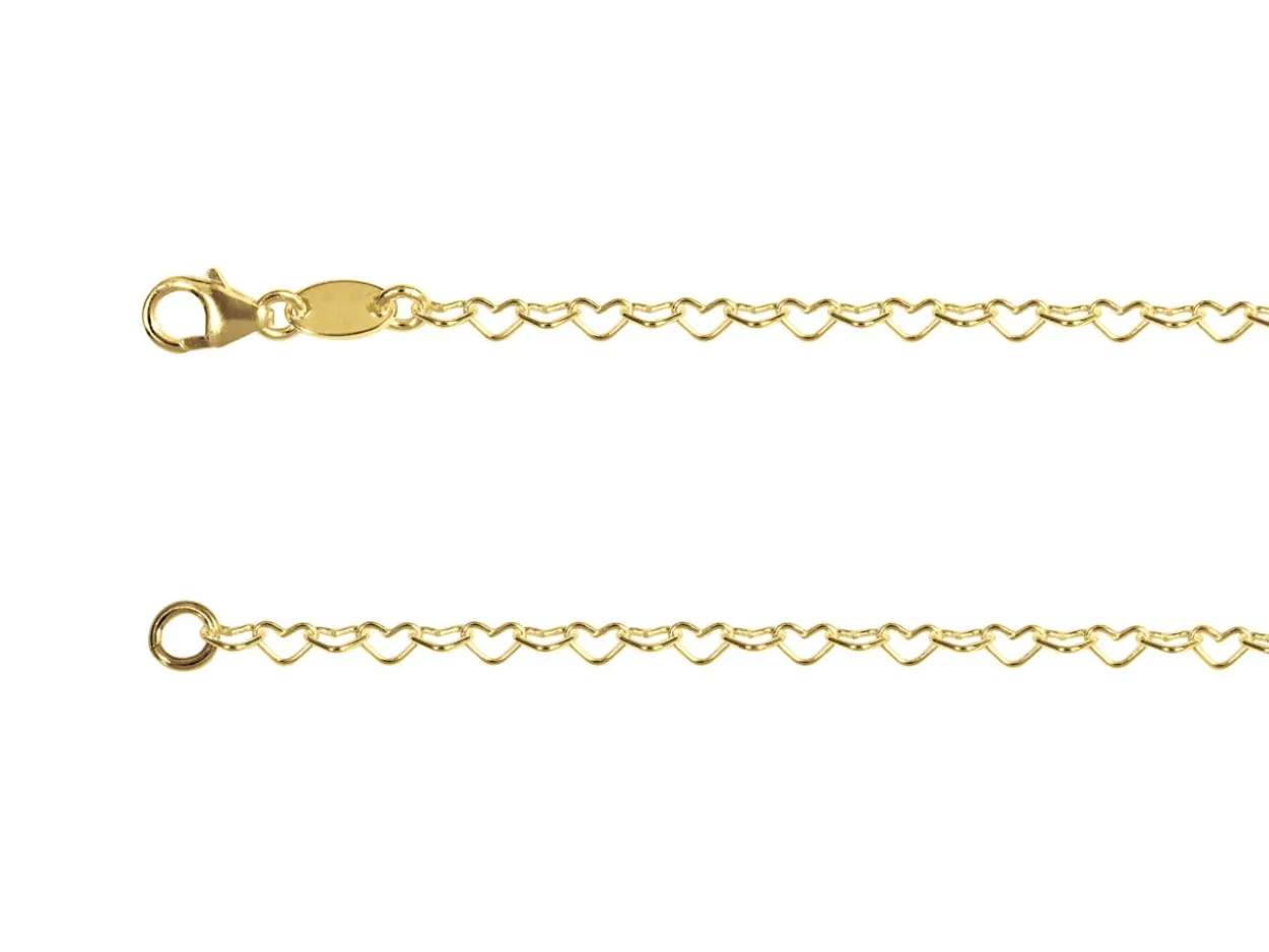 14ct Yellow Gold Plated 2.9mm Heart Shaped Link Chain 18"/45cm Unhallmarked