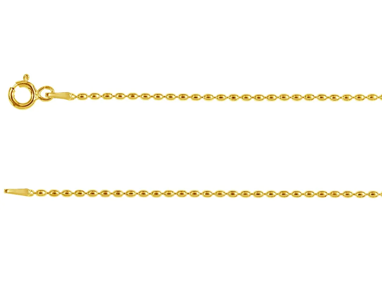 14ct Yellow Gold Plated 1.5mm Oval Bead Chain 18"/45cm Unhallmarked