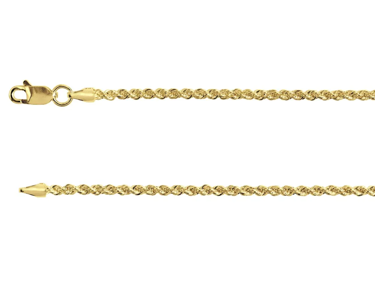 14ct Yellow Gold Plated 2.2mm Rope Chain 18"/45cm Unhallmarked