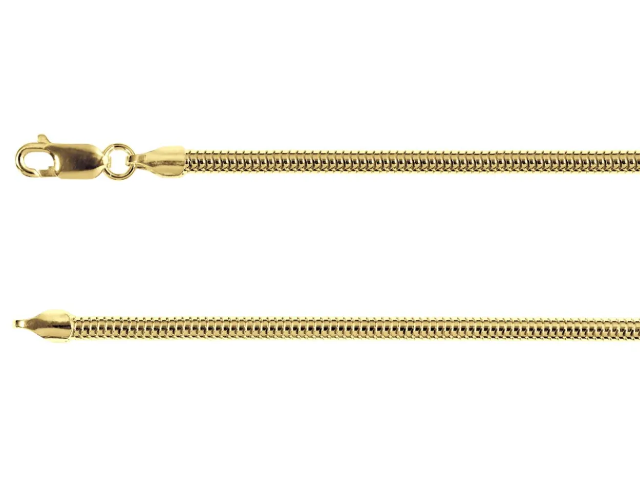 14ct Yellow Gold Plated 3.0mm Round Snake Chain 18"/45cm Unhallmarked