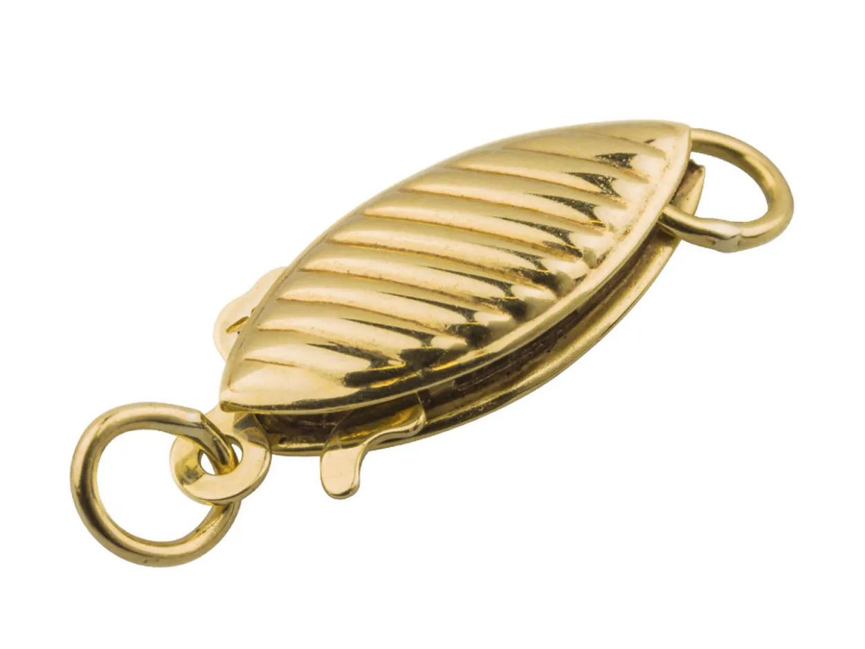 9ct Yellow Gold Small Flat Oval Clasp, 10m X 5mm, Soft Twist Ridged Pattern