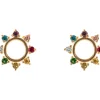 9ct Yellow Gold Starburst Design Stud Earrings With Multicolour Cubic Zirconia