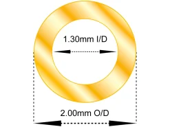 9ct Yellow Gold Tube, Ref 10, Outside Diameter 2.0mm, Inside Diameter 1.3mm, 0.35mm Wall Thickness, 100% Recycled Gold