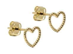 9ct Yellow Gold Valentine's Day Heart Outline Stud Earrings Gift Set
