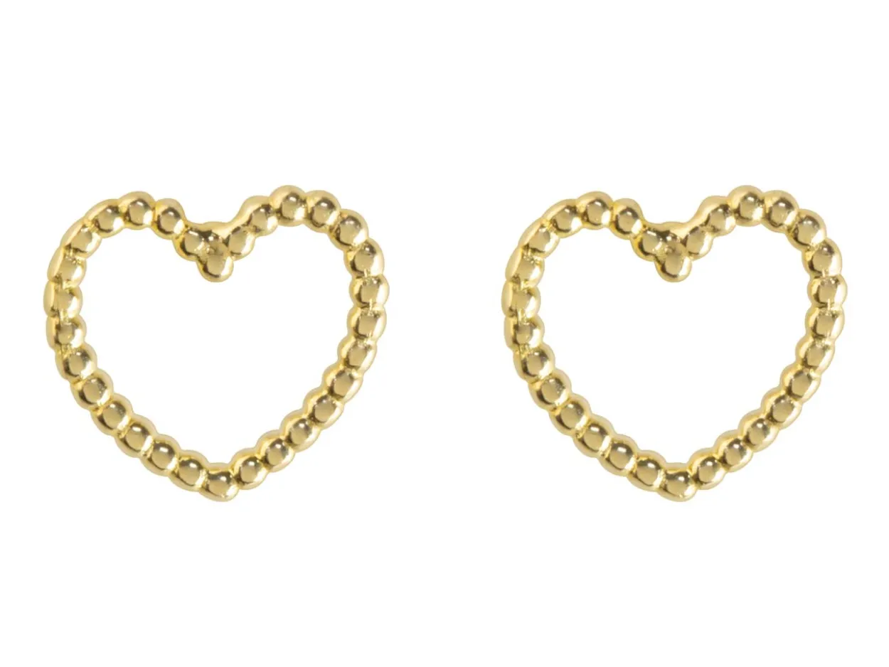 9ct Yellow Gold Valentine's Day Heart Outline Stud Earrings Gift Set