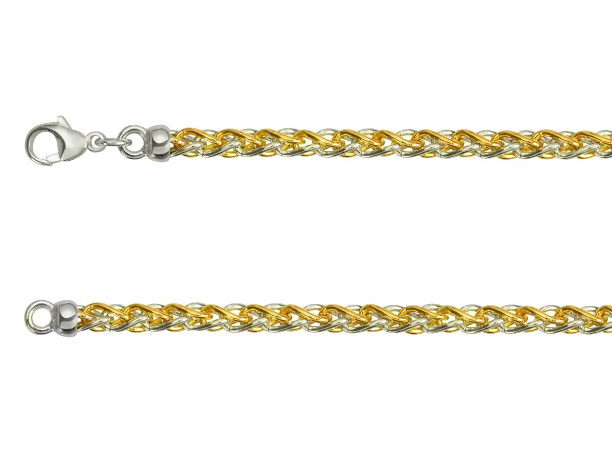 9ct Yellow & White Gold 4.2mm Round Spiga Bracelet 7.5"/19cm Hallmarked