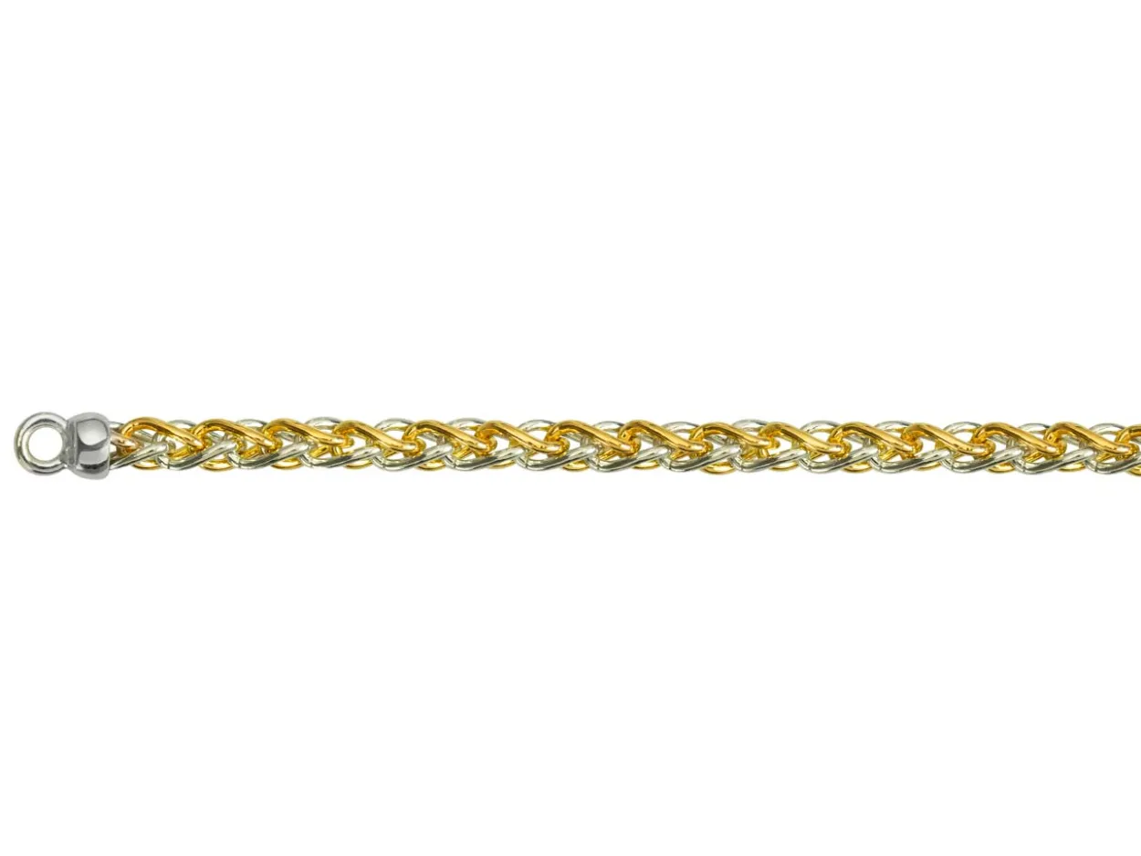 9ct Yellow & White Gold 4.2mm Round Spiga Chain 18"/45cm Hallmarked