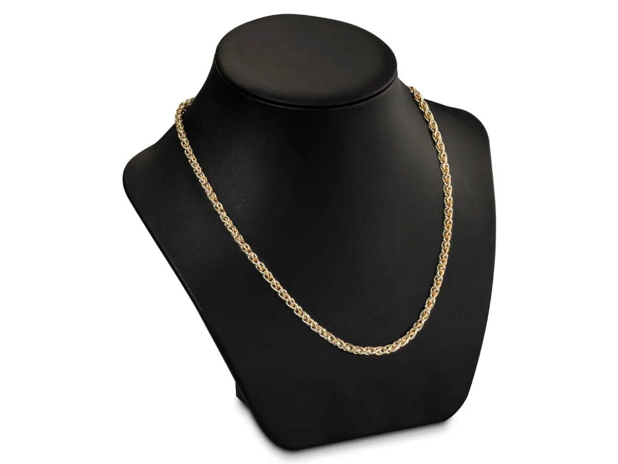 9ct Yellow & White Gold 4.2mm Round Spiga Chain 18"/45cm Hallmarked