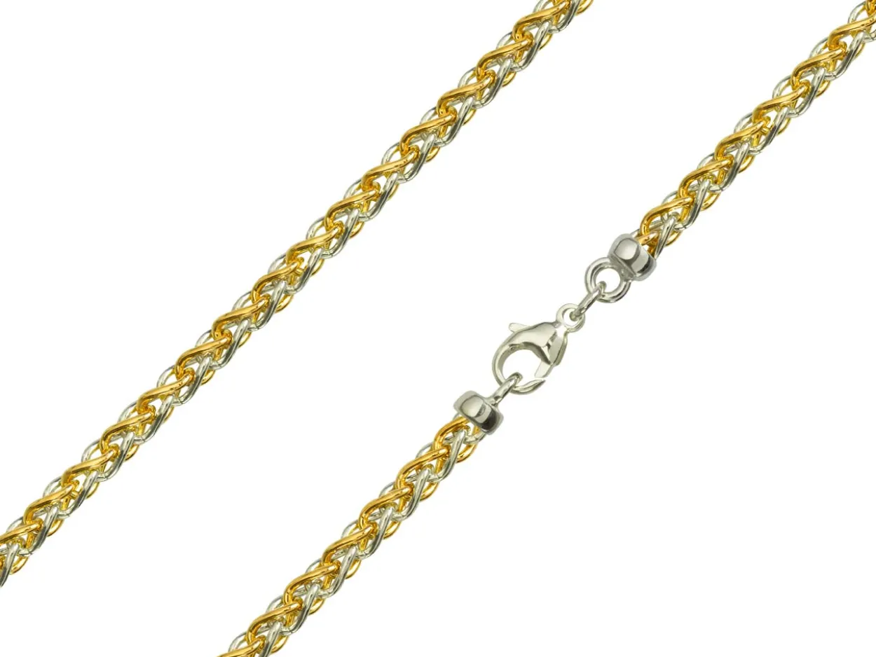 9ct Yellow & White Gold 4.2mm Round Spiga Chain 16"/40cm Hallmarked