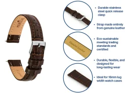 Dark Brown Bolle Genuine Leather Watch Strap, 16mm