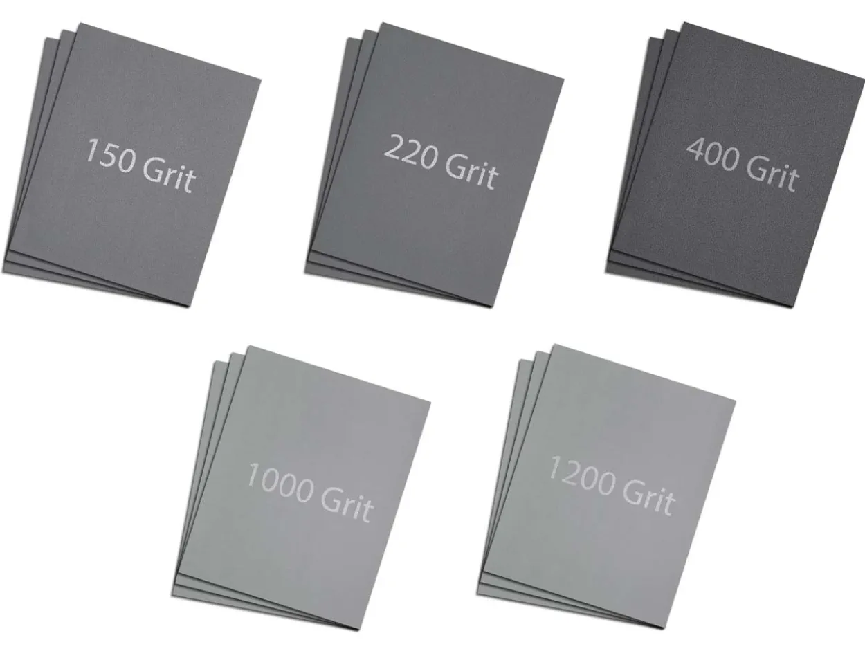 Emery Paper Set Of 5 Grits, 150, 220, 400, 1000 And 1200, Pack of 15