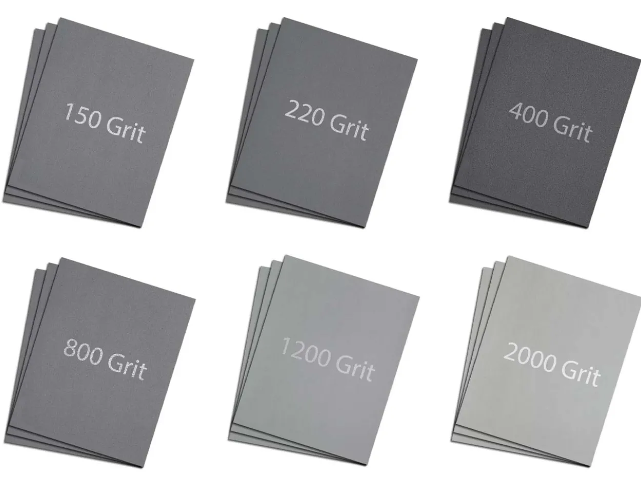Emery Paper Set Of 6 Grits, 150, 220, 400, 800, 1200 And 2000, Pack of 18