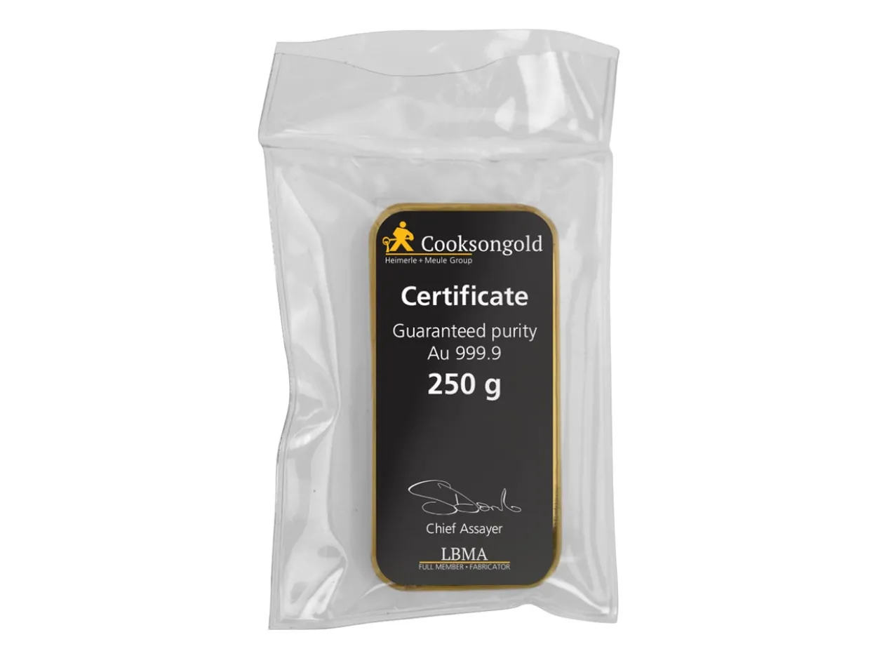 Fine Gold Bar 250g Cast UK Design With A Serial Number, 100% Recycled Gold