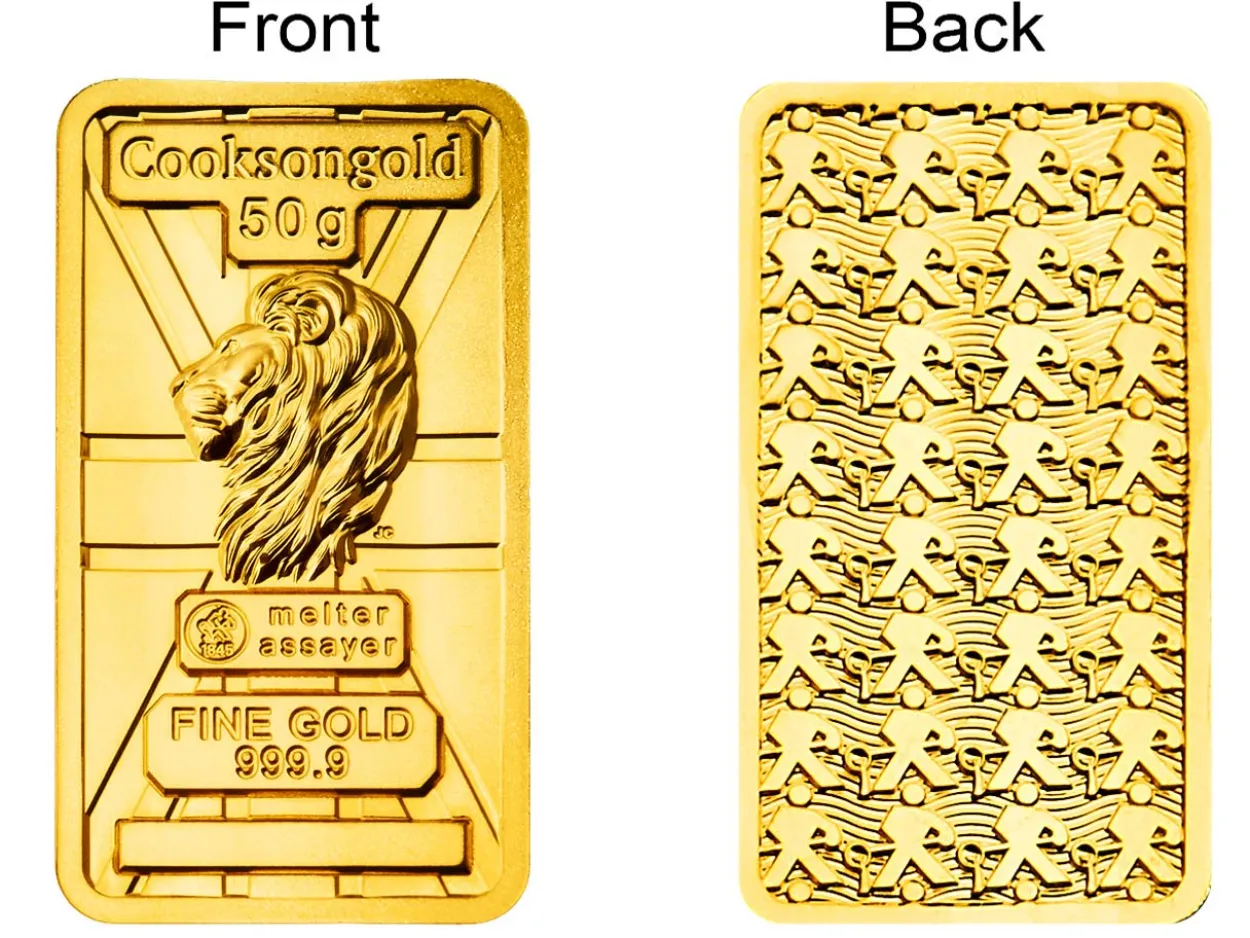 50g Fine Gold Bar 999.9 - High Relief Lion's Head Collection Serialised