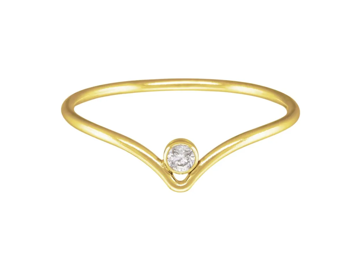 Gold Filled Chevron With 2mm White Cubic Zirconia Ring Small