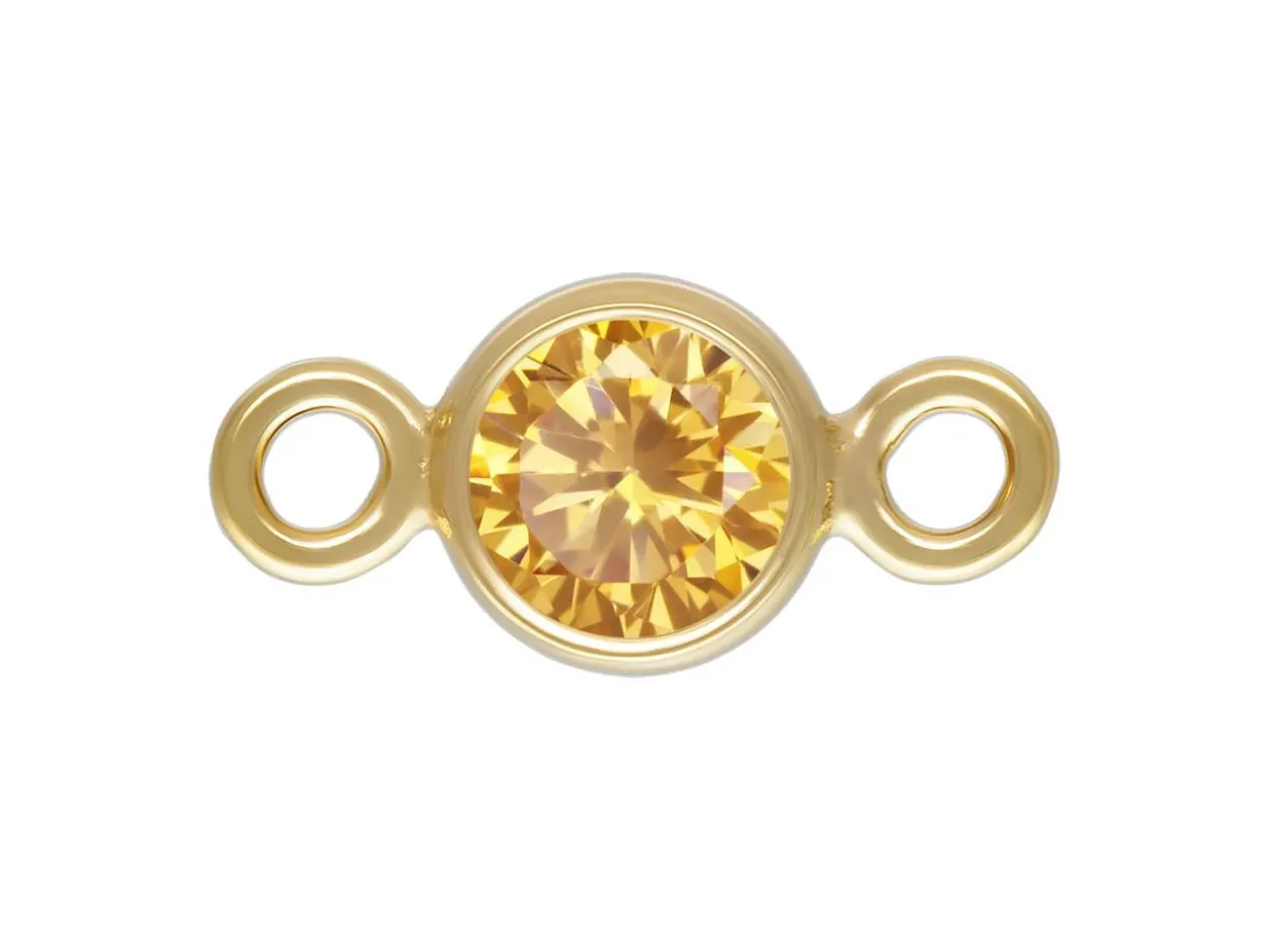 Gold Filled Cubic Zirconia Bezel Connector Champagne 3mm