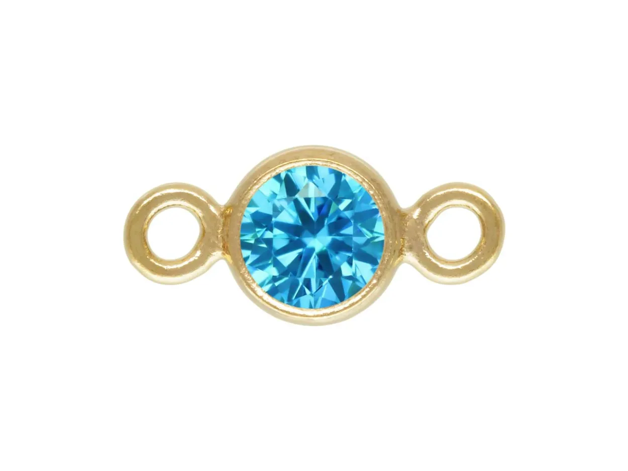 Gold Filled Cubic Zirconia Bezel Connector Swiss Blue 3mm
